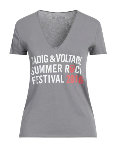 Shop Zadig & Voltaire Woman T-shirt Grey Size S Cotton