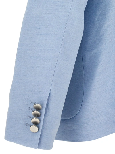 Shop Tonello Double Breast Linen  Jacket Blazer Light Blue