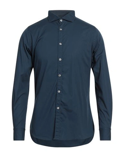 Shop Portofiori Man Shirt Navy Blue Size 15 ½ Cotton, Elastane