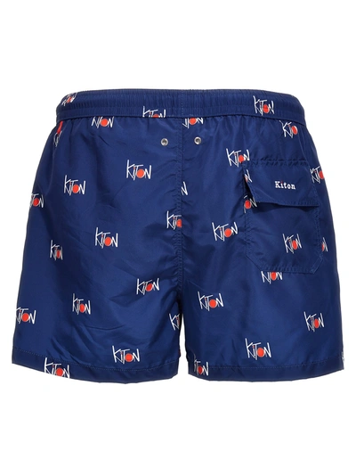 Shop Kiton Logo Print Swim Shorts Beachwear Blue