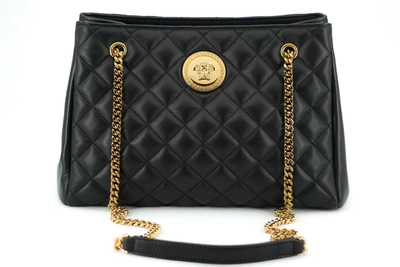 Shop Versace Black Quilted Nappa Leather Medusa Tote Handbag