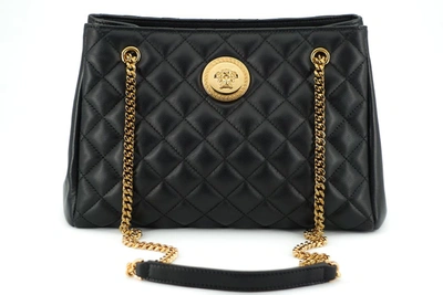 Versace Black Quilted Nappa Leather Medusa Tote Handbag