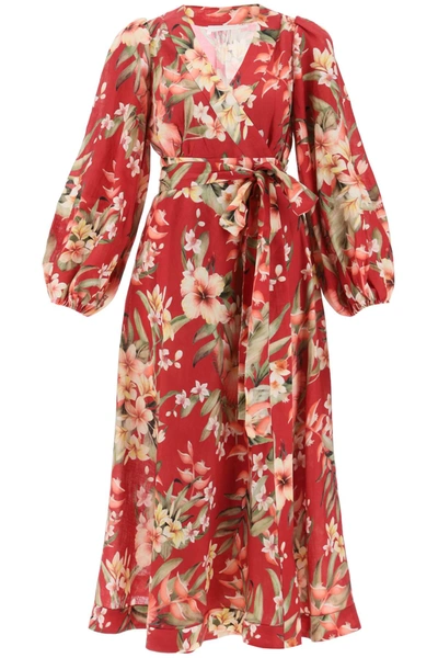 Shop Zimmermann Lexi Wrap Dress With Floral Pattern In Red