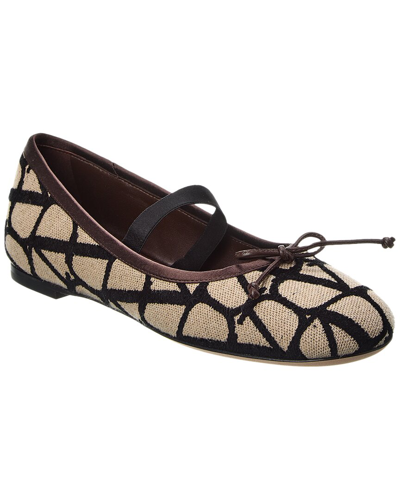 Shop Valentino Toile Iconographe Canvas & Satin Ballerina Flat In Brown