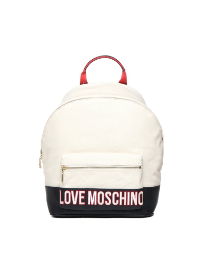Shop Love Moschino Logo Embroidered Zipped Backpack In Multi