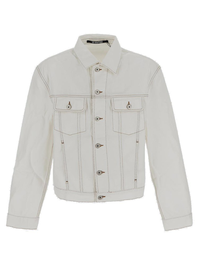Shop Jacquemus Straight Cut Denim Jacket In White