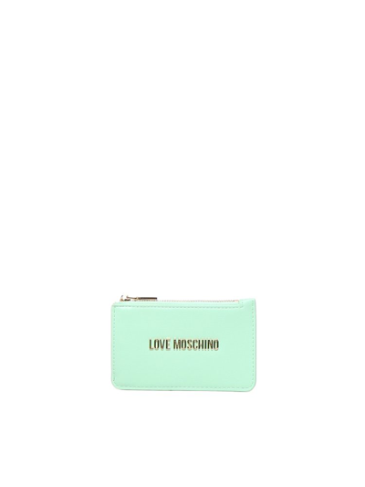 Shop Love Moschino Logo Lettering Zipped Wallet In Green