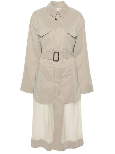 Shop Maison Margiela Paneled Trench Coat With Belt In Nude & Neutrals