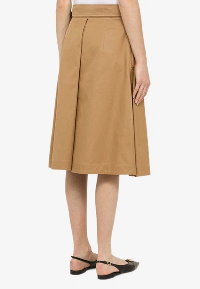 Shop Burberry A-line Belted Midi Skirt In Beige