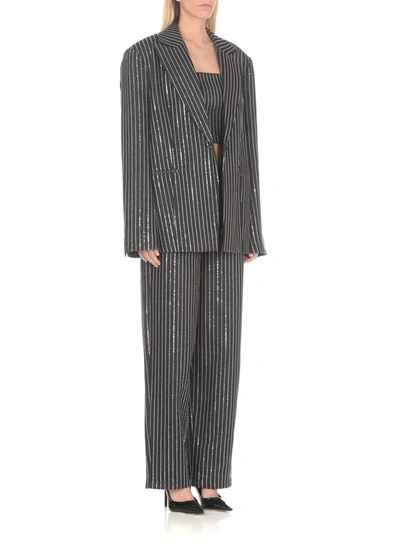 Rotate Birger Christensen Rotate Cropped Top With Sequined Stripes In Black