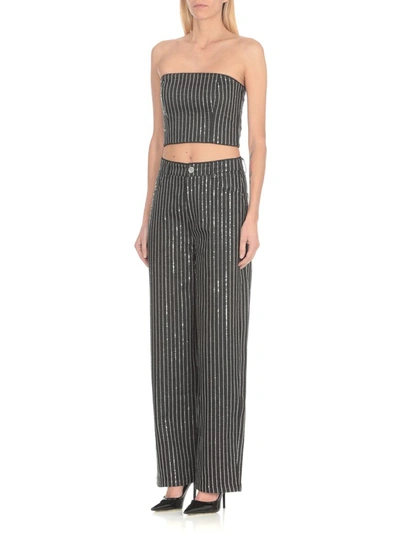 Rotate Birger Christensen Rotate Cropped Top With Sequined Stripes In Black