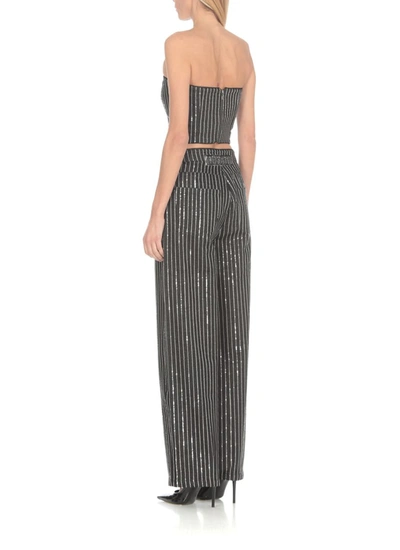 Rotate Birger Christensen Rotate Cropped Top With Sequined Stripes In Black