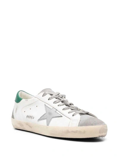 Shop Golden Goose 'superstar' White Vintage Low Top Sneakers With Blue Heel Tab In Leather Man