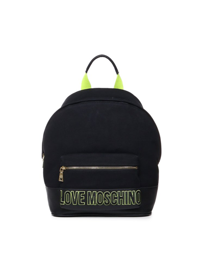 Shop Love Moschino Logo Embroidered Zipped Backpack In Black