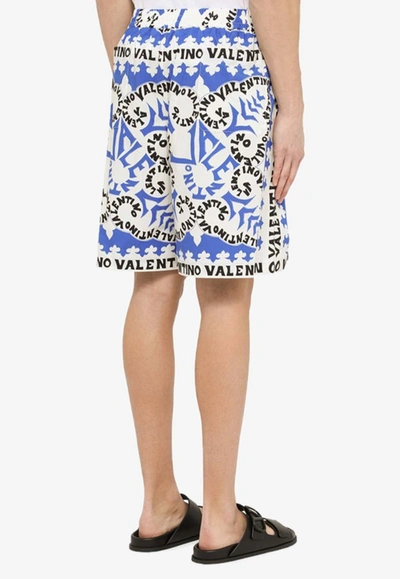 Shop Valentino All-over Print Bermuda Shorts In Blue