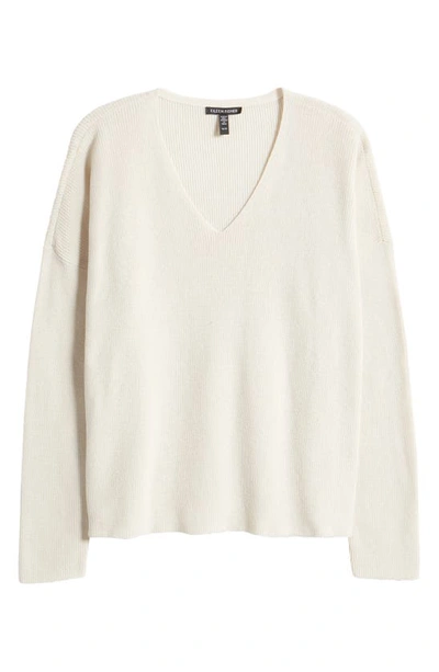 Shop Eileen Fisher V-neck Organic Cotton Pullover Sweater In Bone