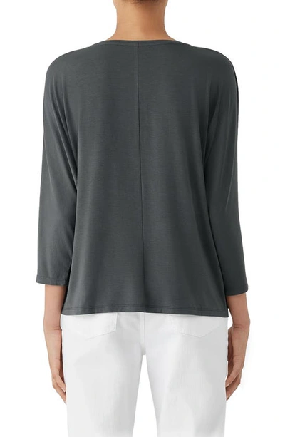 Shop Eileen Fisher V-neck Three-quarter Sleeve Top In Grove
