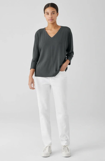 Shop Eileen Fisher V-neck Three-quarter Sleeve Top In Grove