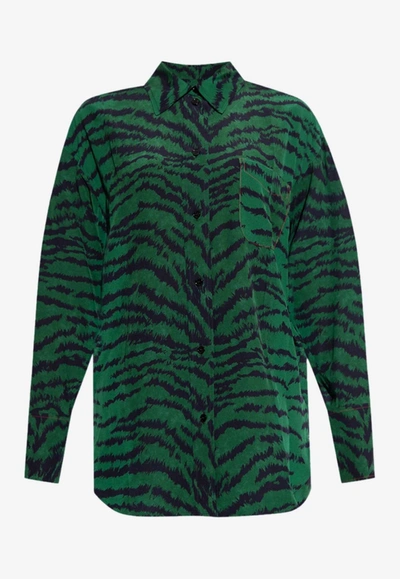 Shop Victoria Beckham Animal Print Pj Silk Shirt In Green