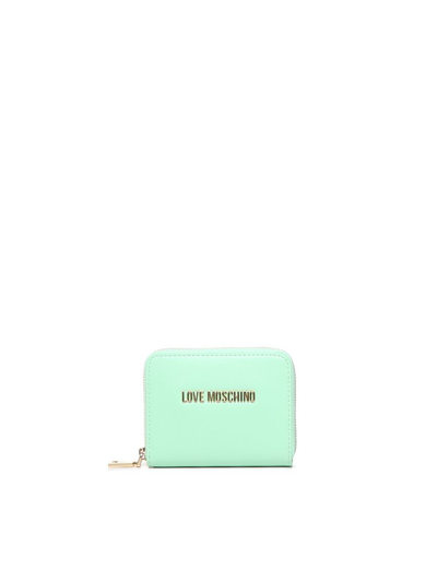 Shop Love Moschino Logo Lettering Zip Around Wallet In Green