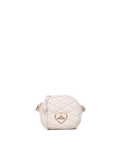 Shop Love Moschino Logo Lettering Quilted Shoulder Bag In White