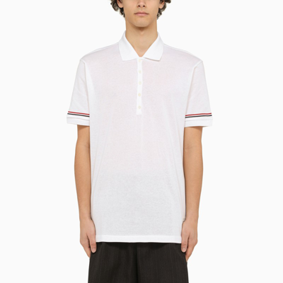 Shop Thom Browne Short-sleeved White Polo Shirt With Patch