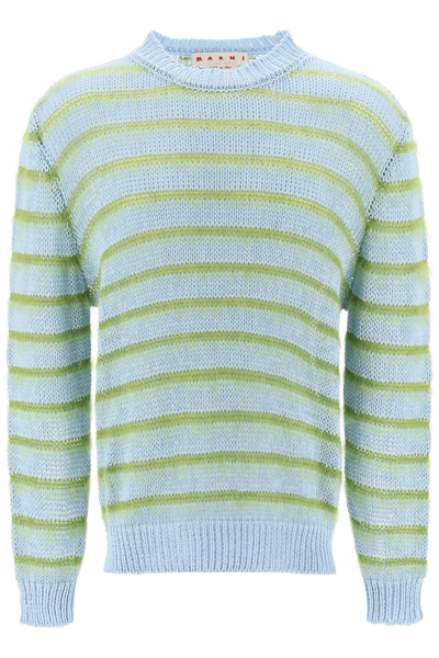 Shop Marni Sweater In Striped Cotton And Mohair In Multi-colored