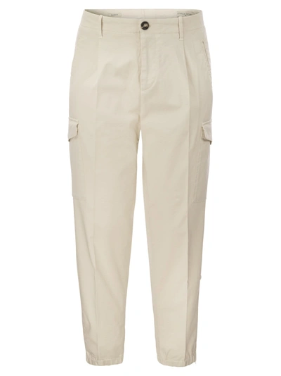 Shop Brunello Cucinelli Cotton Gabardine Trousers With Cargo Pockets In Cream