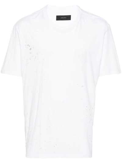 Shop Amiri White Ma Distressed Cotton T-shirt