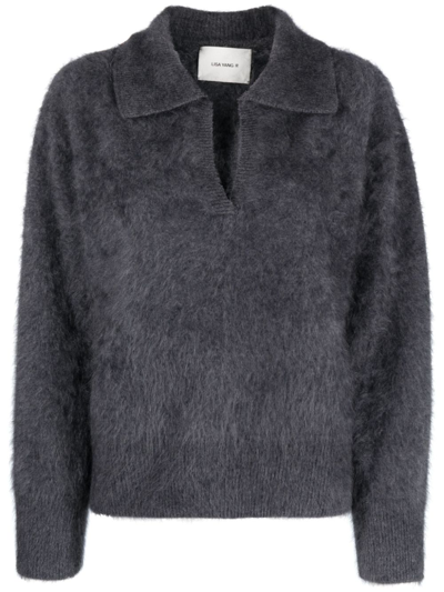 Shop Lisa Yang Grey Split Neck Cashmere Sweater