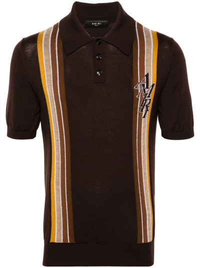 Shop Amiri Brown Striped Wool Polo Shirt