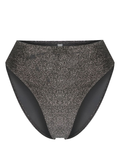 Shop Form And Fold Grey High Waist Lurex Bikini Bottom In Silver