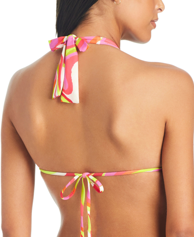 Shop Sanctuary Women's Neon Swirl Tie-front Ruffled Halter Swim Top In Multi