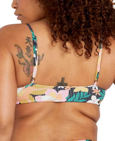 Shop Volcom Juniors' Printed Had Me At Aloha Cropped Bikini Top In Multi