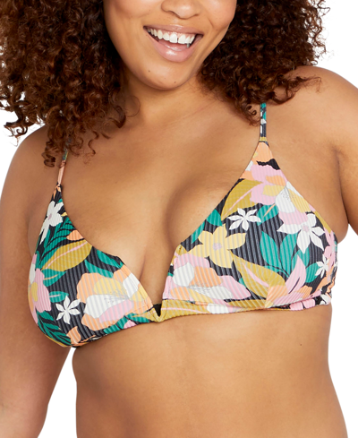 Shop Volcom Juniors' Printed Had Me At Aloha Cropped Bikini Top In Multi