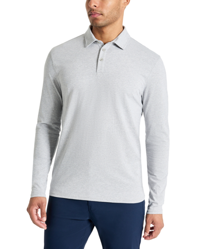 Shop Kenneth Cole Men's 4-way Stretch Heathered Long-sleeve Pique Polo Shirt In Coral Heather