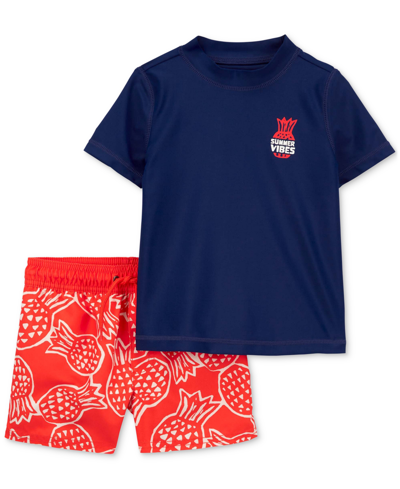 Shop Carter's Toddler Boys Rashguard Top And Pineapple-print Swim Shorts, 2 Piece Set In Assorted