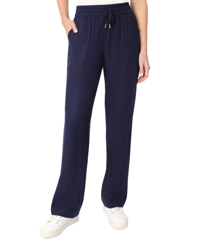 Shop Jones New York Women's Linen Drawstring-waist Buttoned-pocket Pants In Pacific Navy