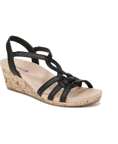 Shop Lifestride Monaco 2 Strappy Wedge Sandals In Black Faux Leather