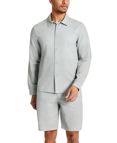 Shop Kenneth Cole Men's 4-way Stretch Water-resistant Printed Seersucker Shirt Jacket In Grey