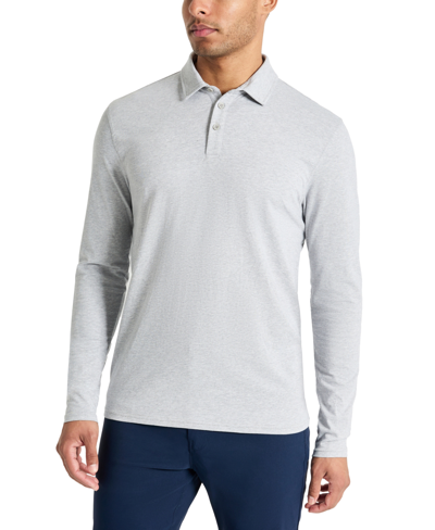 Shop Kenneth Cole Men's 4-way Stretch Heathered Long-sleeve Pique Polo Shirt In Light Grey Heather