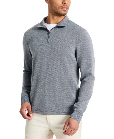 Shop Kenneth Cole Men's Stretch Textured-knit Quarter-zip Performance Sweatshirt In Navy