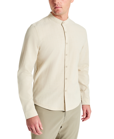 Shop Kenneth Cole Men's Slim-fit Performance Stretch Textured Band-collar Button-down Shirt In Tan