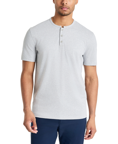 Shop Kenneth Cole Men's 4-way Stretch Heathered Stand-collar Pique Henley In Light Grey Heather