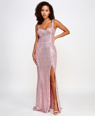 Shop Trixxi Juniors' Sweetheart-neck Sleeveless Front-slit Gown, Created For Macy's In Pink
