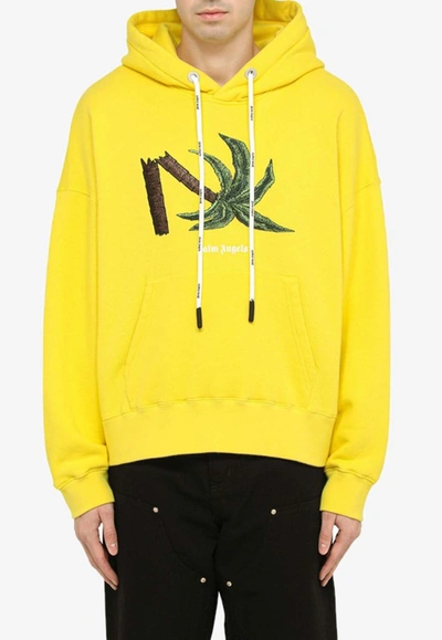 Shop Palm Angels Broken Palm Embroidered Hooded Sweatshirt In Yellow