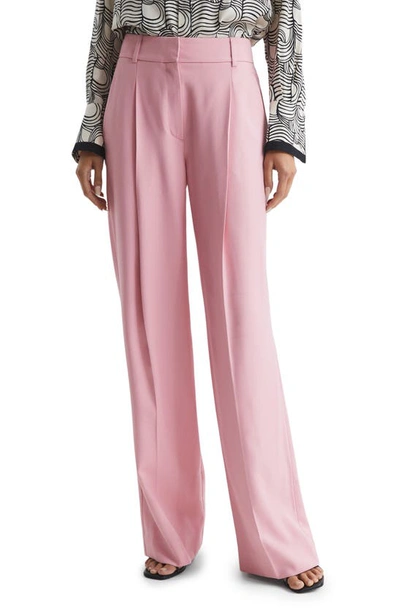 Shop Reiss Bonnie Wide Leg Pleat Front Trousers In Pink