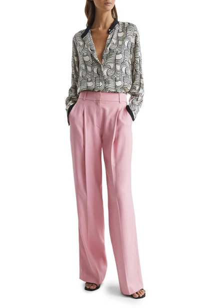 Shop Reiss Bonnie Wide Leg Pleat Front Trousers In Pink