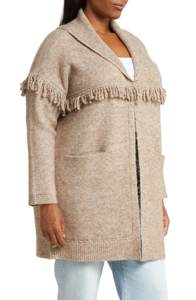 Wit & Wisdom Fringe Yoke Cardigan In Heather Toffee Brown