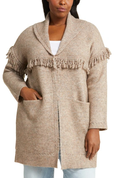 Wit & Wisdom Fringe Yoke Cardigan In Heather Toffee Brown